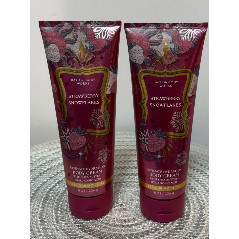BBW Strawberry Snowflakes Body Cream Set of 2 NWT